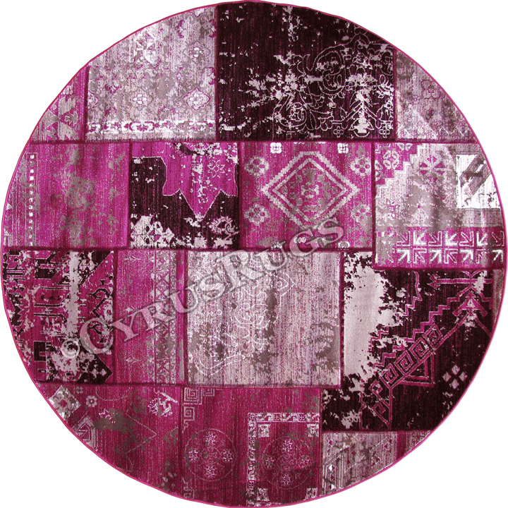 Patchworks Contemporary Round Rug 2676E Black Lilac - Click Image to Close
