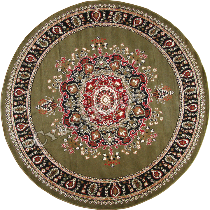 Bello Traditional Medallion Round Rugs 99N Green - Click Image to Close