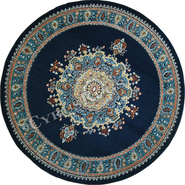 Bello Traditional Medallion Round Rugs 99-Navy - Click Image to Close