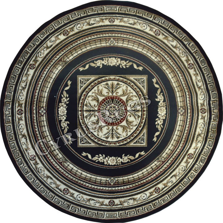 Minnesota Traditional Round Rugs 2852A Black Cream - Click Image to Close
