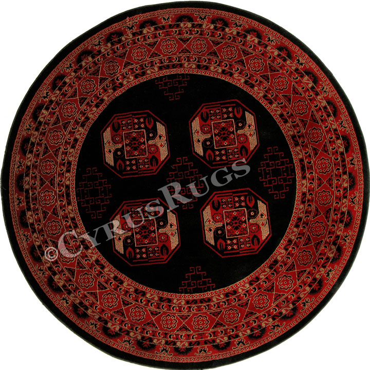 Minnesota Traditional Round Rugs 3355A Black Red - Click Image to Close