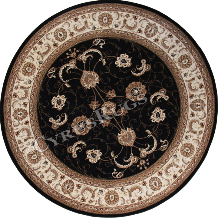 San Diego Traditional Round Rugs 2117A Black Cream - Click Image to Close