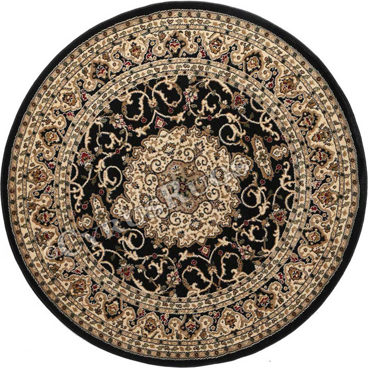 Gianni Traditional Round Rugs 600 Black - Click Image to Close