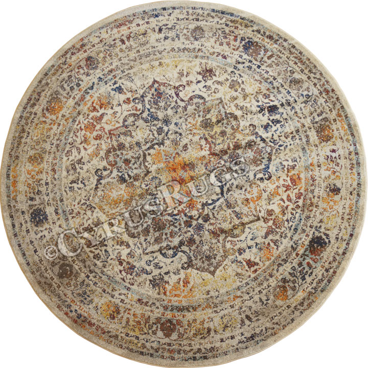 Las Vegas Traditional Round Rugs 13099 Cotton Silver - Click Image to Close