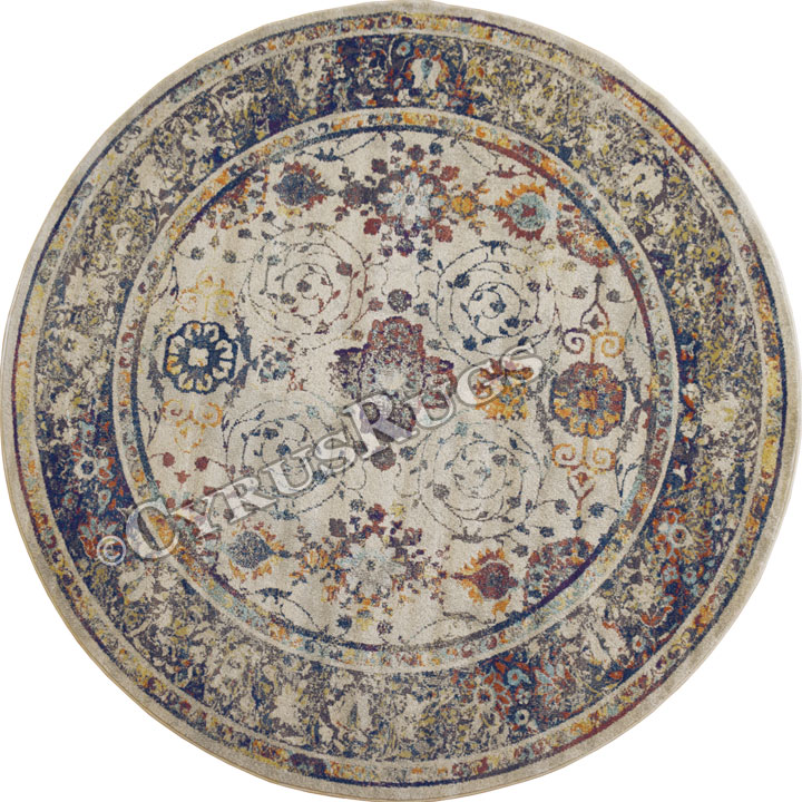 Las Vegas Traditional Round Rugs 13102 Cotton Silver - Click Image to Close