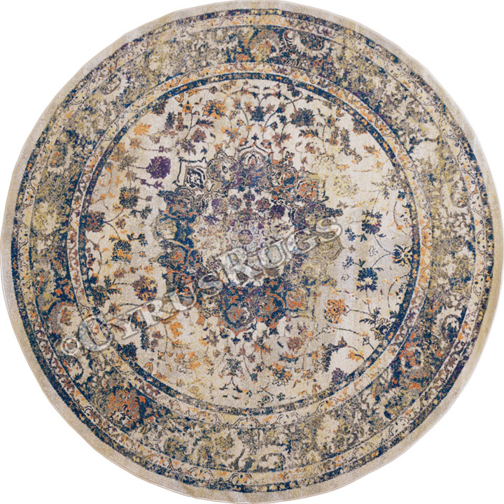Las Vegas Traditional Round Rugs 3544F Cotton N Blue - Click Image to Close