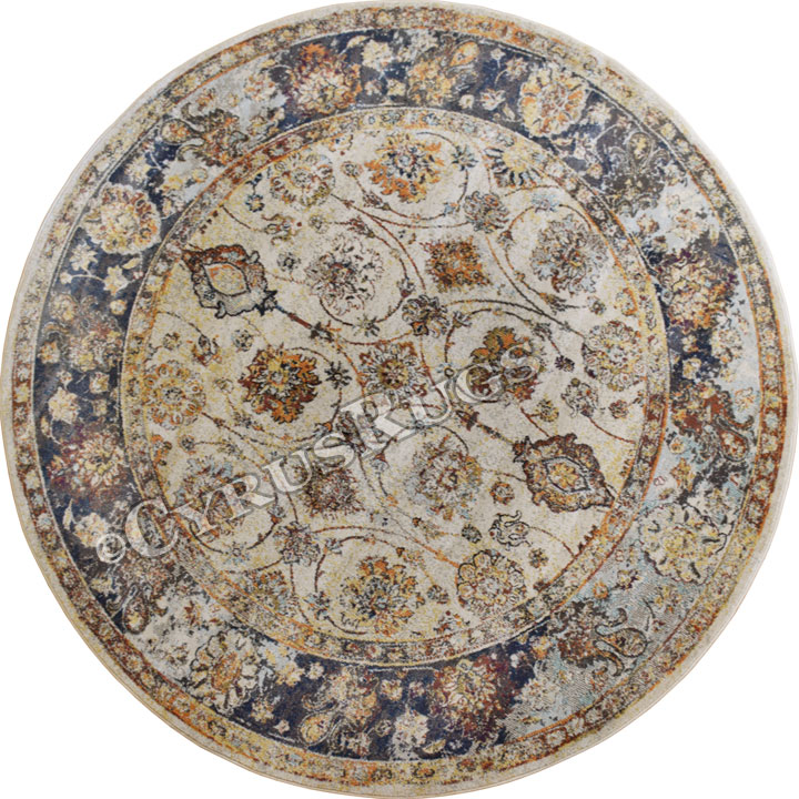 Las Vegas Traditional Round Rugs 3550F Cotton NBlue - Click Image to Close