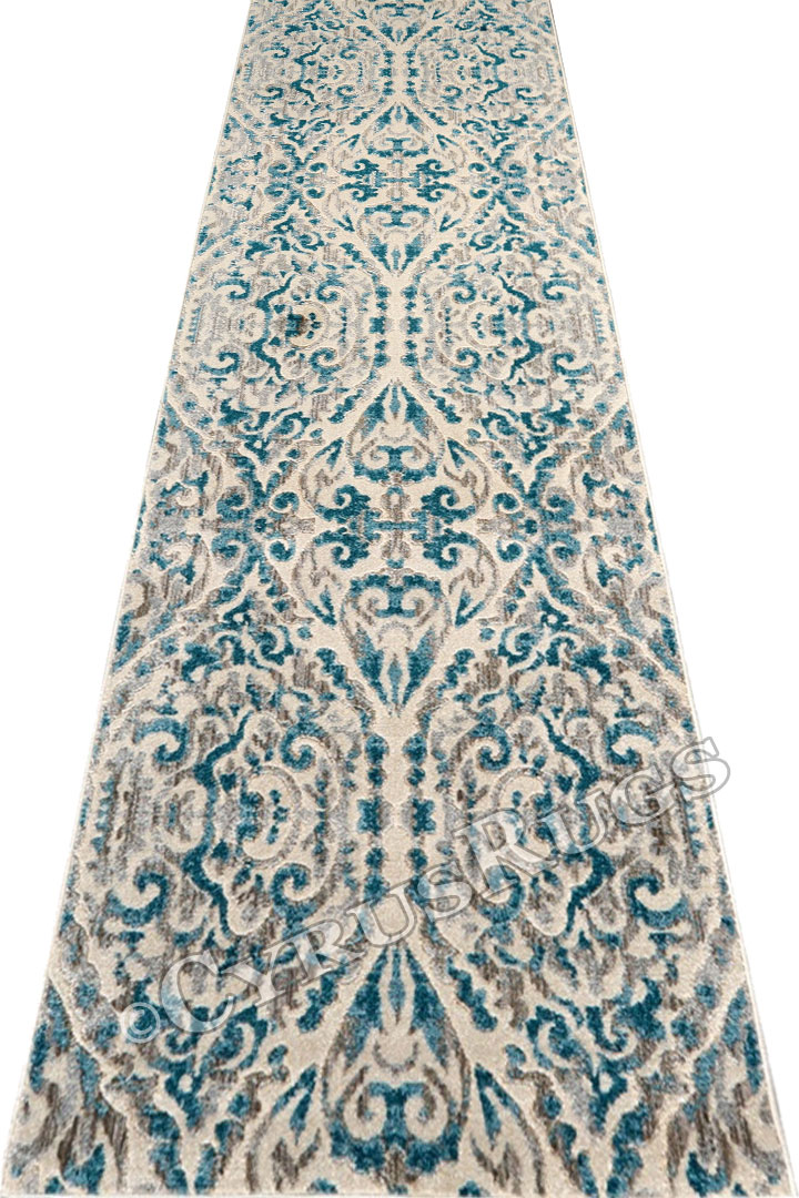 Mayson Contemporary Hallway Runner Rugs 3466F Sand Aqua - Click Image to Close