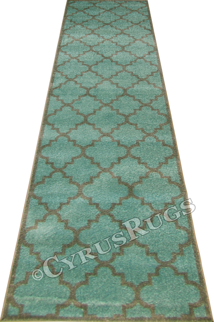 Morocco Trellis Hallway Runner Rugs MG09700 Aqua Grey LJ - Click Image to Close