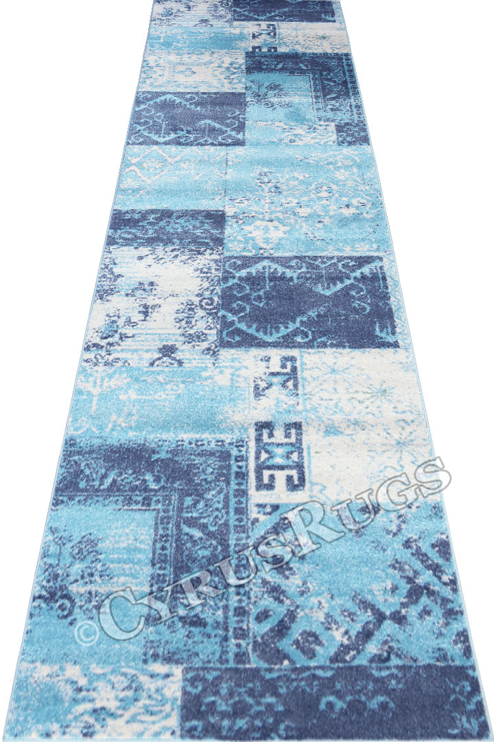 Morocco Hallway Runner Rugs 39F7F Aqua Cotton - Click Image to Close