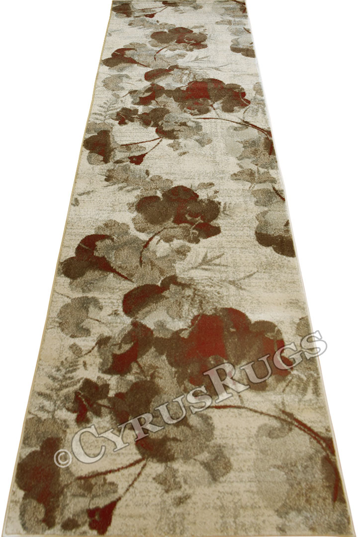 Morocco Floral Hallway Runner Rugs 0W80800 Cotton Brown LI - Click Image to Close