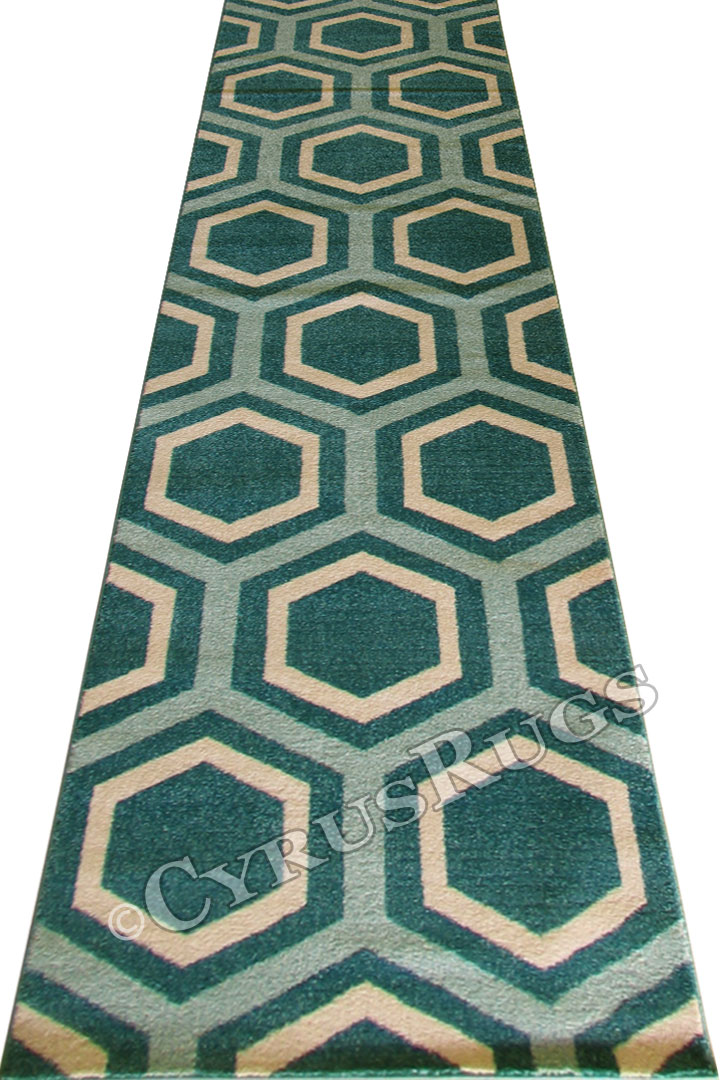 Morocco Geometric Hallway Runner Rug BF253 Turkuaz Cotton LJ - Click Image to Close