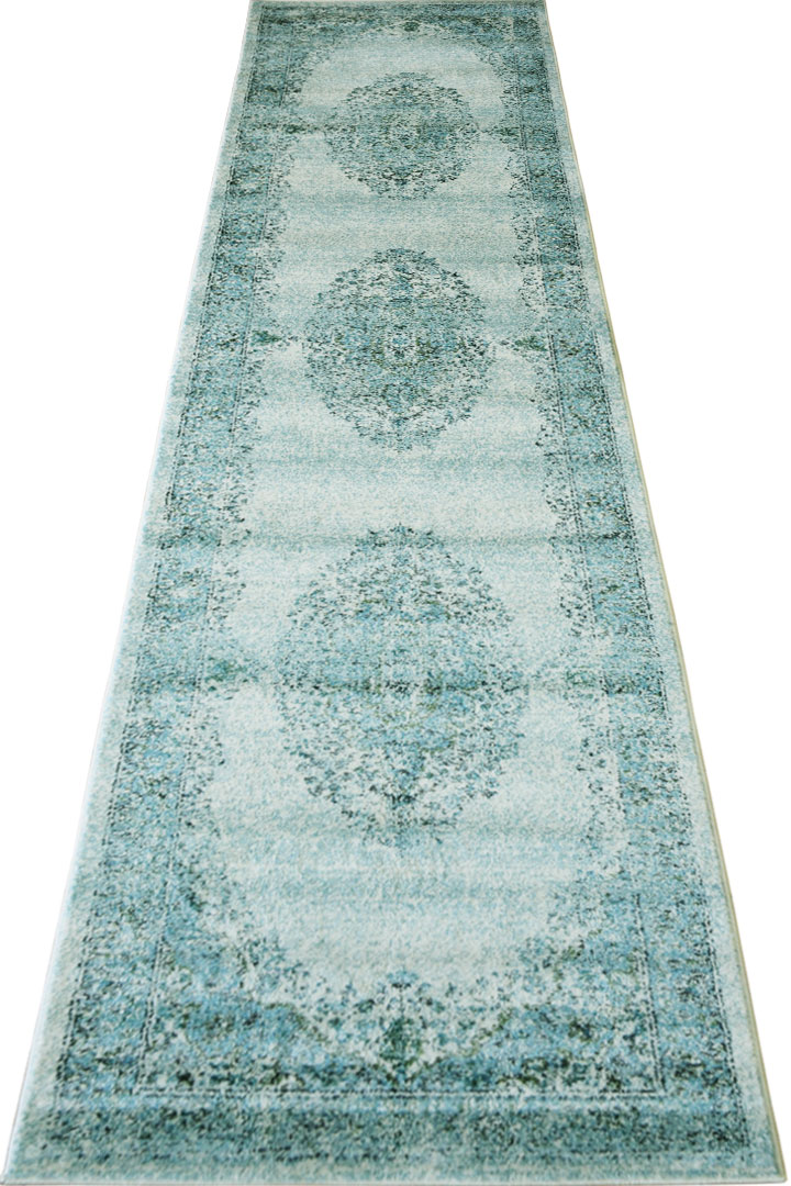 Morocco Hallway Runner Rugs 0W06200 Cotton Aqua LJ - Click Image to Close