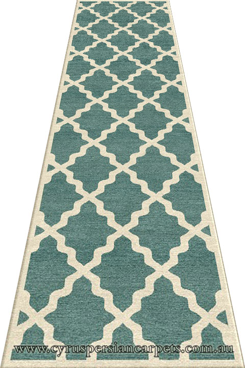 Morocco Trellis Hallway Runner Rug MG103 Aqua Cotton LJ - Click Image to Close