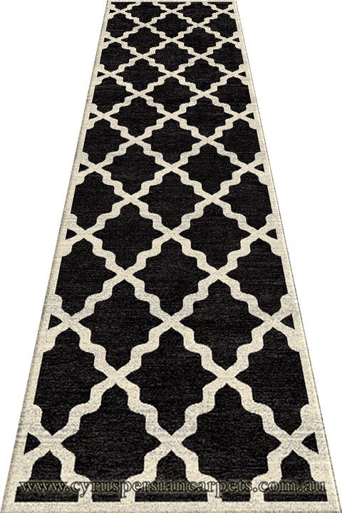 Morocco Trellis Hallway Runner Rug MG103 Charcoal Cotton LI - Click Image to Close