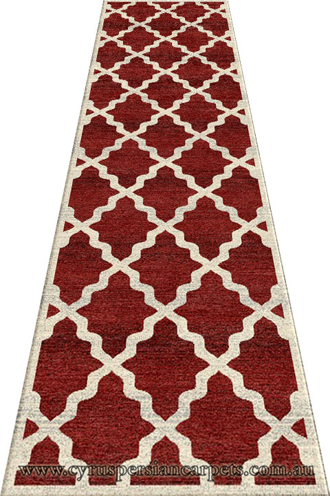 Morocco Trellis Hallway Runner Rug MG103 Red Cotton LI - Click Image to Close