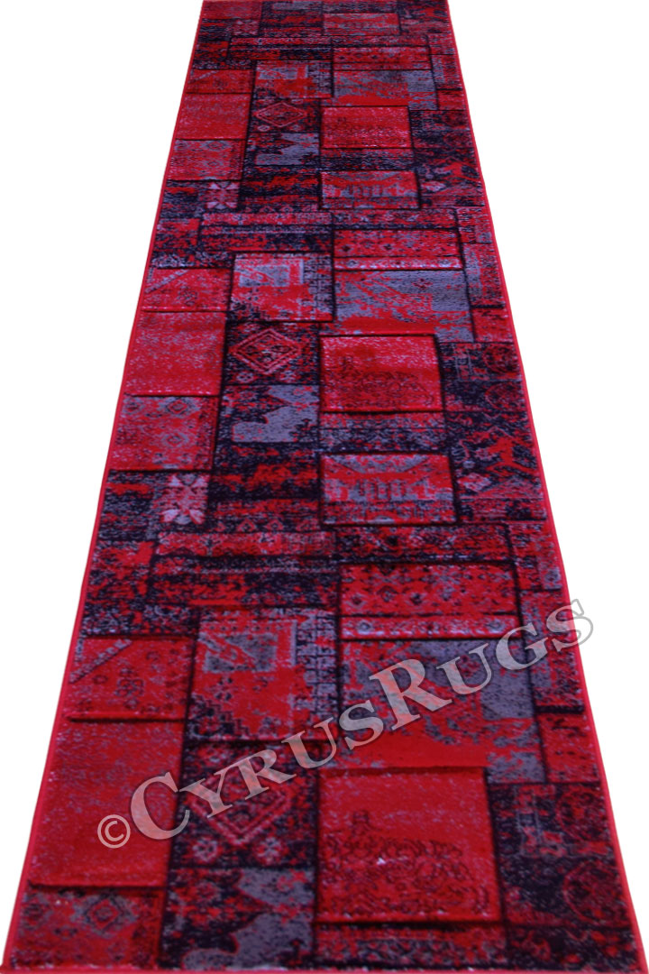 Patchworks Abstract Hallway Runner Rug 2673 Red - Click Image to Close