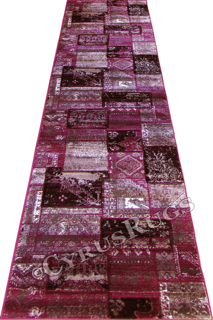 Patchworks Abstract Hallway Runner Rug 2676E Black Lilac - Click Image to Close
