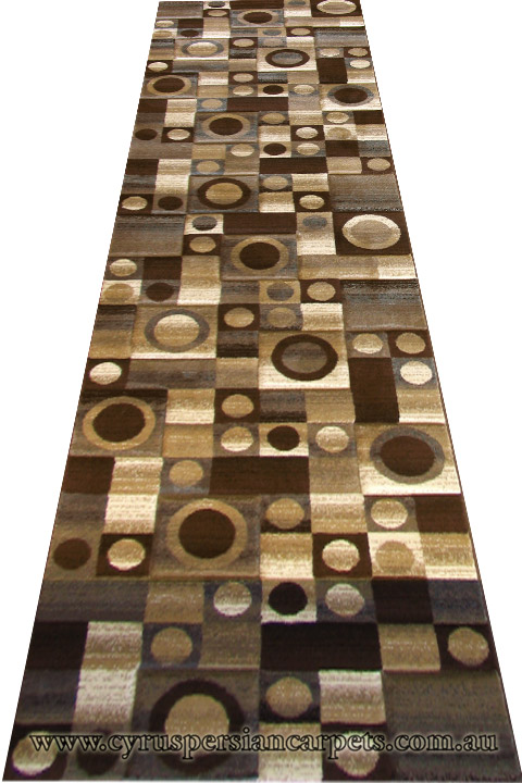 Pisa Square Pattern Hallway Runner Rug 4330A Dark Brown - Click Image to Close