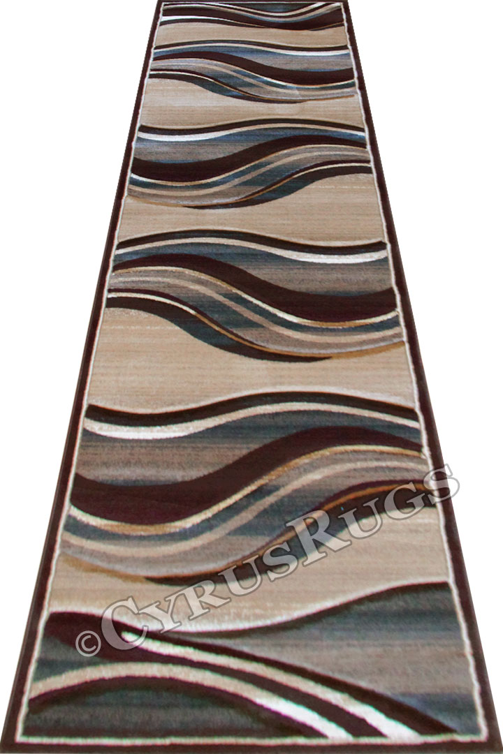 Pisa Wavy Hallway Runner Rug 4333A Dark Brown - Click Image to Close