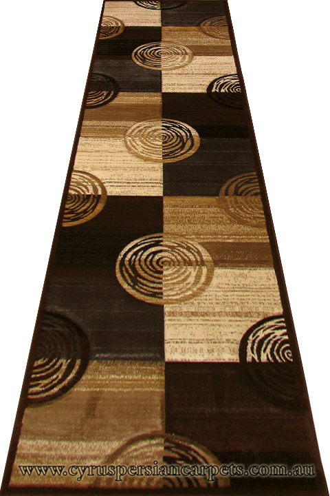 Pisa Circle Design Hallway Runner Rug A055A Dark Brown - Click Image to Close