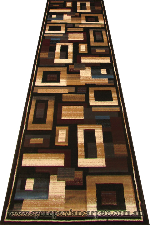 Pisa Square Pattern Hallway Runner Rug A056A Black - Click Image to Close