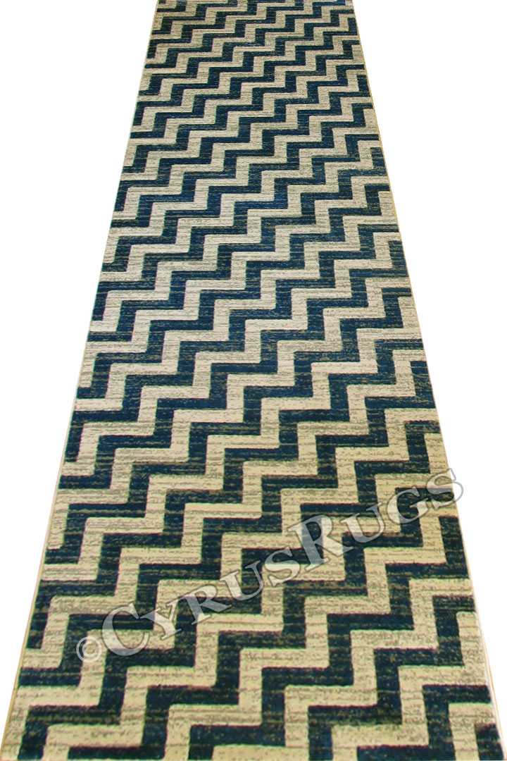 Rizzy Chevron Hallway Runner Rug 3605F Cotton NBlue EU - Click Image to Close