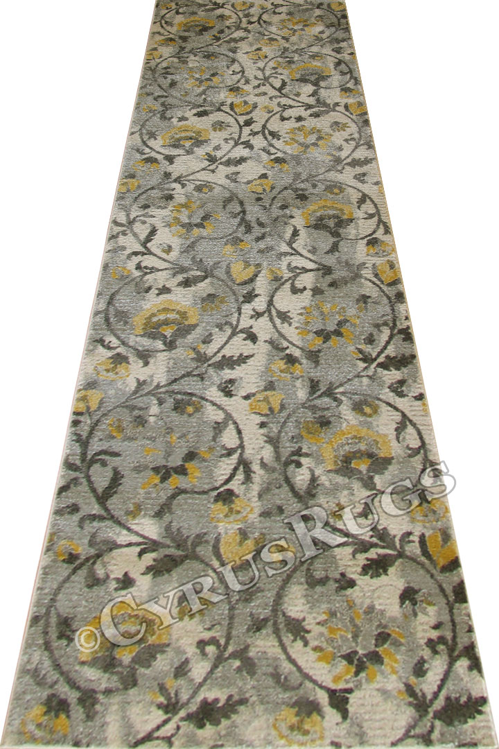 Rizzy Floral Hallway Runner Rug 3479F Cotton Silver - Click Image to Close