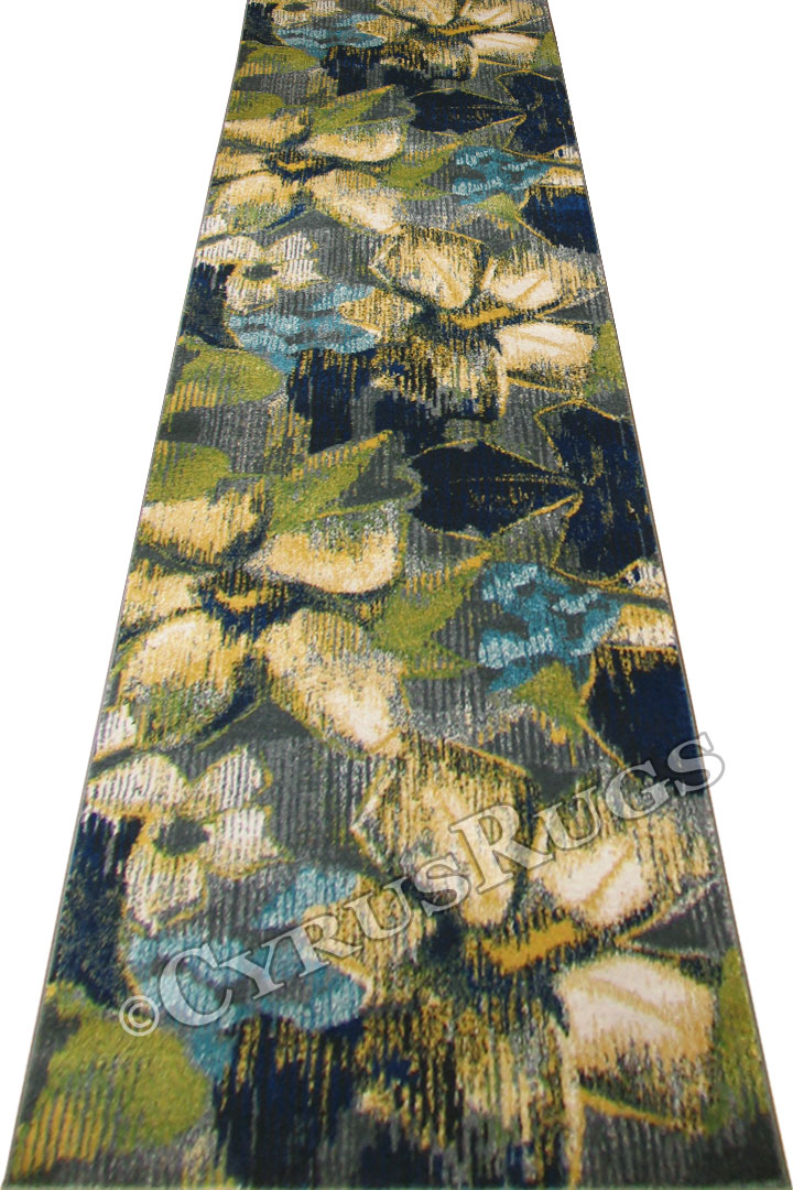Rizzy Floral Hallway Runner Rug 3478F Grey N. Blue - Click Image to Close