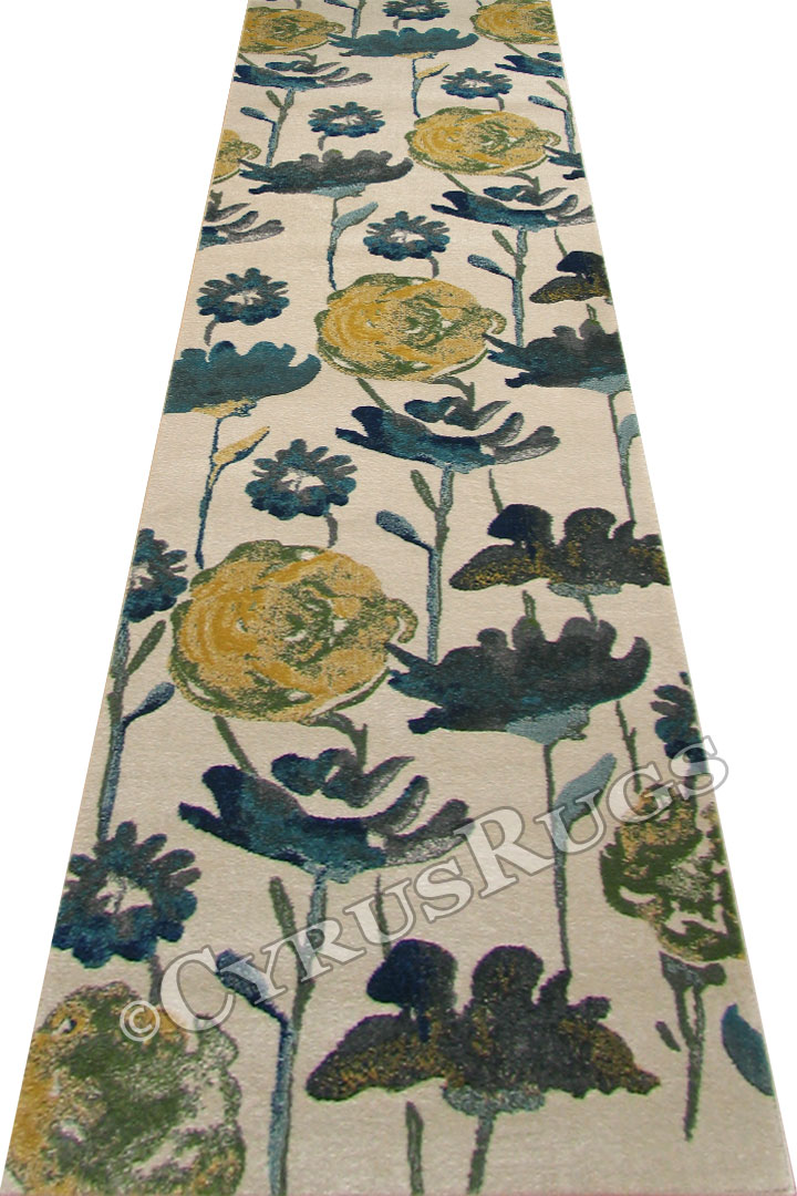 Rizzy Floral Hallway Runner Rug 3605F Cotton Yellow - Click Image to Close