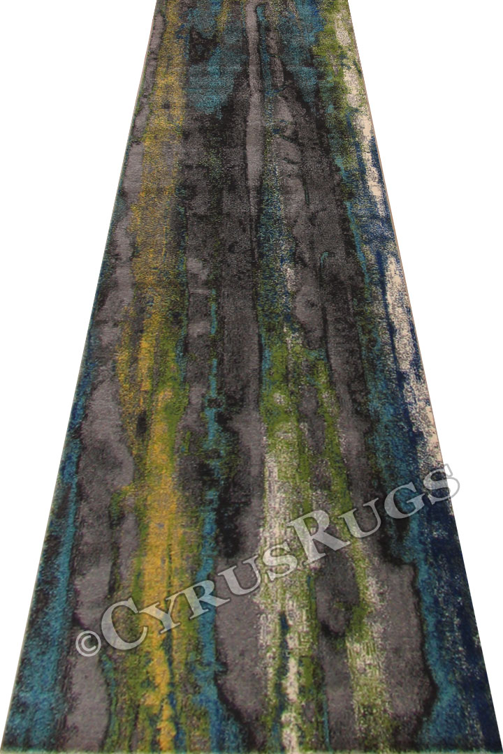 Rizzy Abstract Hallway Runner Rug 3606F Turquoise Multi - Click Image to Close