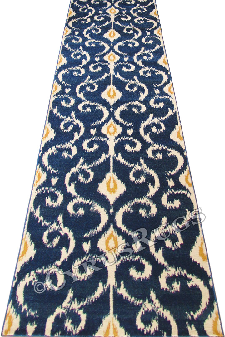 Rizzy Abstract Hallway Runner Rug BF013 Night Blue Yellow - Click Image to Close