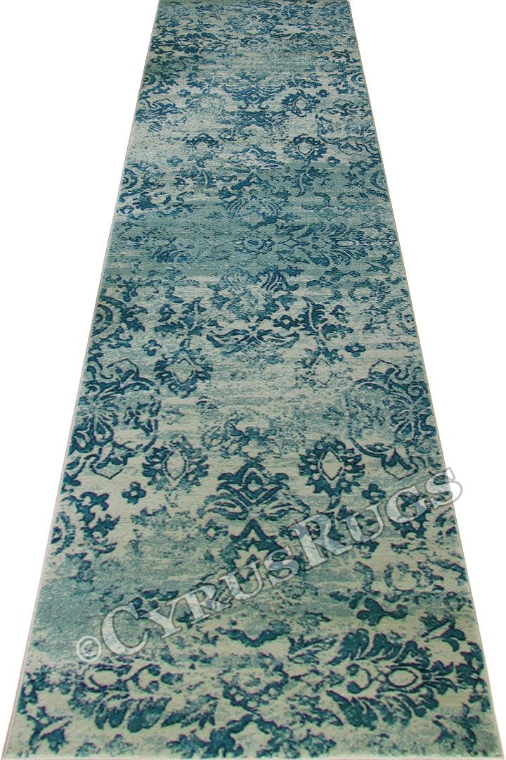 Rizzy Floral Hallway Runner Rug BF078 Cotton Turquoise - Click Image to Close