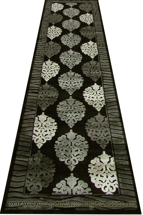 Romeo Hallway Runner Rug 1806A Black - Click Image to Close