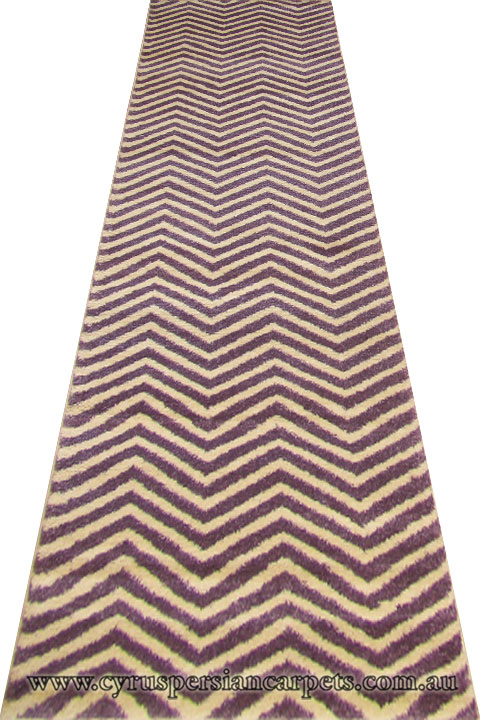 Tricolour Hallway Runner Rug 8494A L. Violet White - Click Image to Close