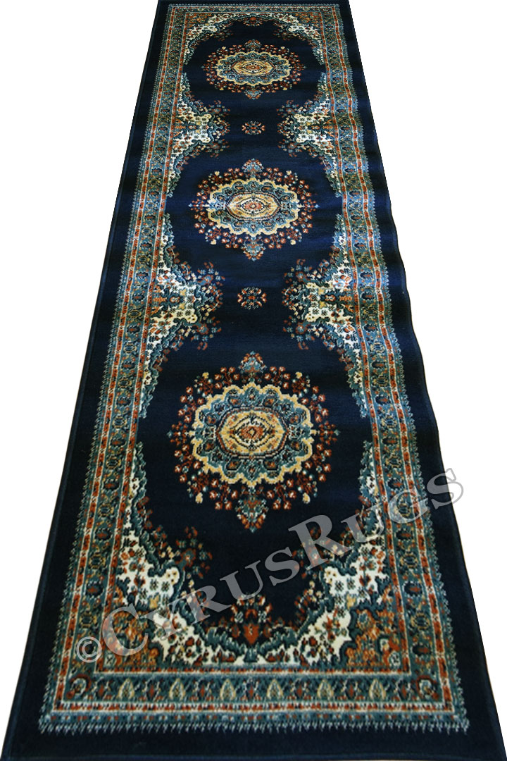 Bello Traditional Hallway Runner Rugs 99 Navy - Click Image to Close
