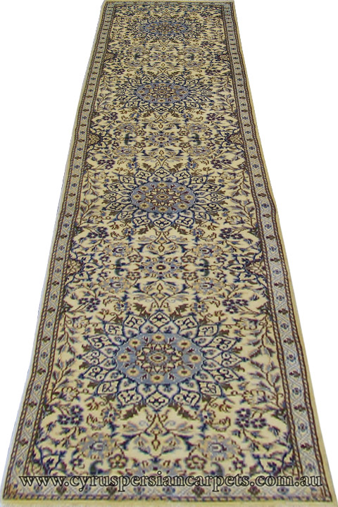 Nain Tabas Hand Knotted Wool & Silk Hallway Runner Rug - Click Image to Close