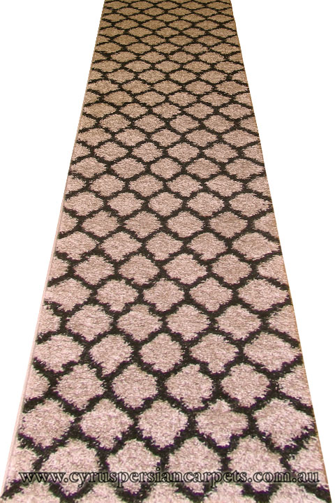 Marrakesh Shaggy Hallway Runner Rug 2496A Cream Black - Click Image to Close