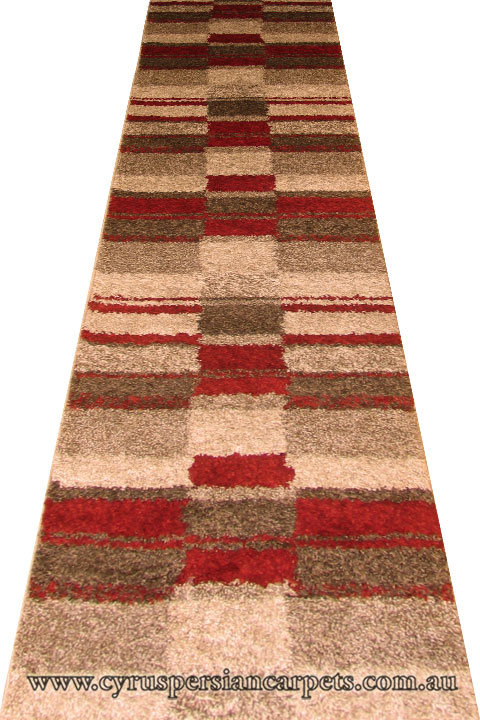 Marrakesh Shaggy Hallway Runner Rug 2520A D. Beige Red - Click Image to Close