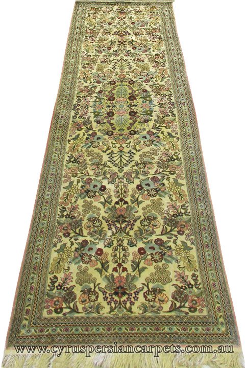 Hereke Hand Knotted Silk Hallway Runner Rug - Click Image to Close