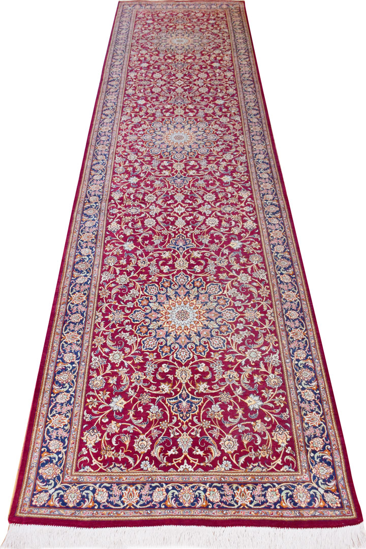 Kum Hand Knotted Silk Hallway Runner Rug - Click Image to Close