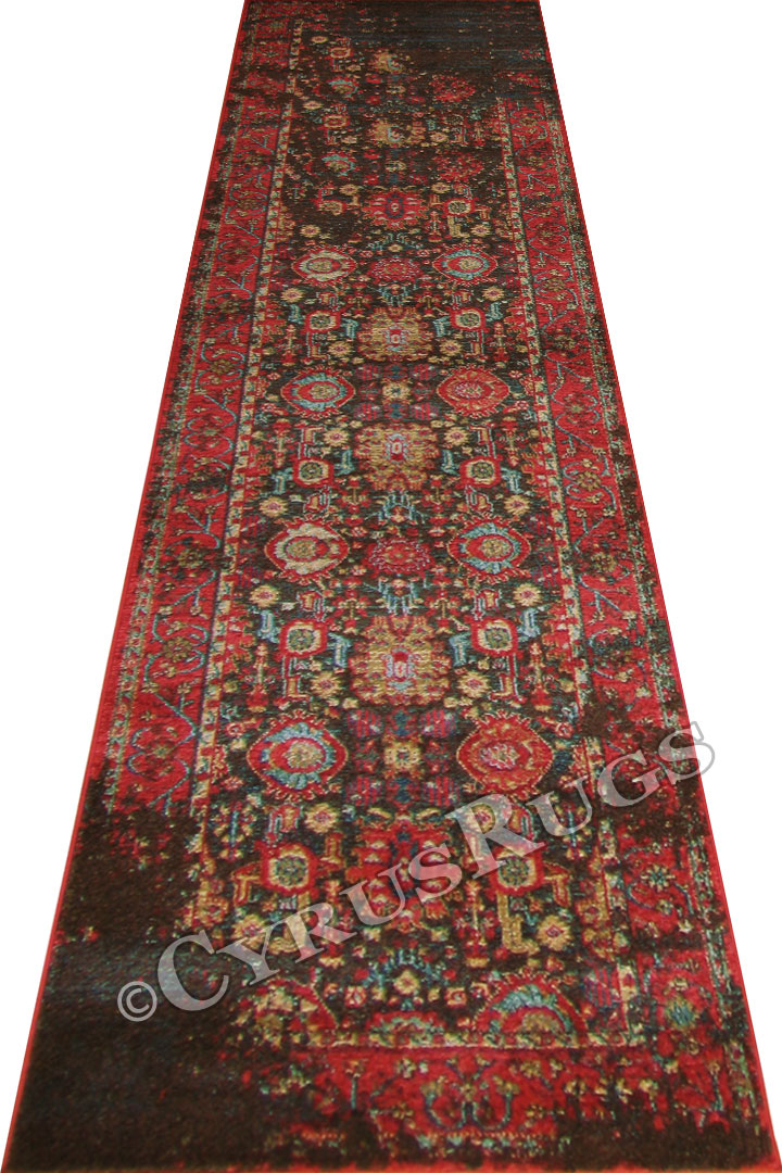 Chicago Traditional Hallway Runner Rug 346A Brown D. Blue - Click Image to Close