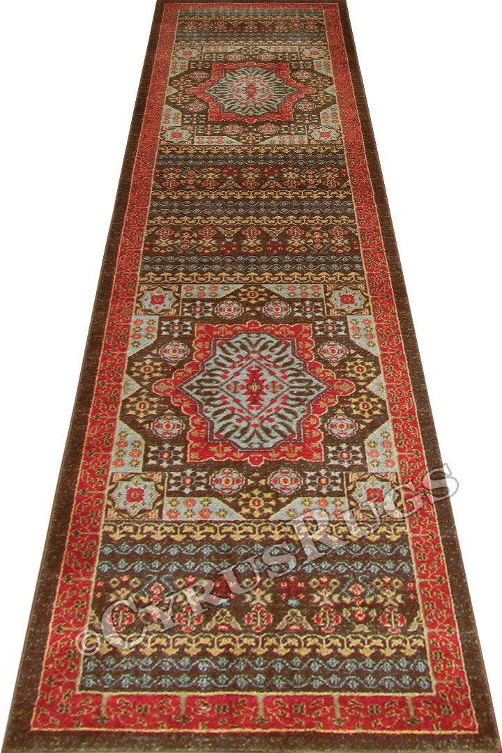 Chicago Traditional Hallway Runner Rug 420A Brown Blue - Click Image to Close