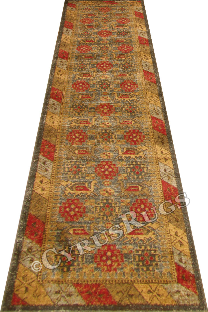 Chicago Traditional Hallway Runner Rug 421A D.Blue L.Beige - Click Image to Close