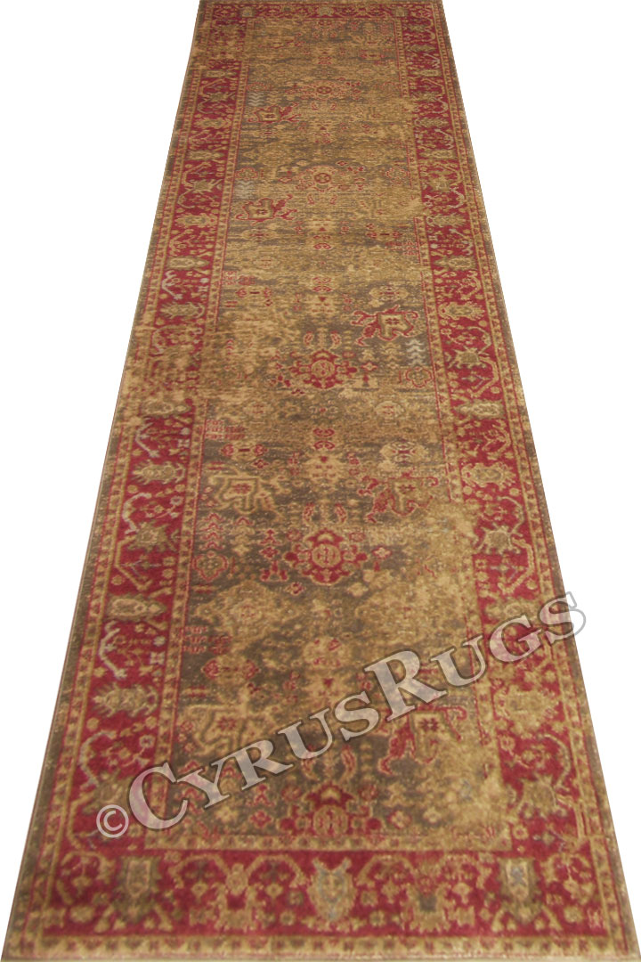 Chicago Traditional Hallway Runner Rug 424A L.Brown T.Red - Click Image to Close