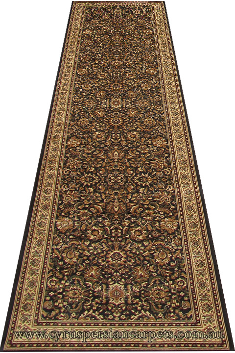 Hereke Hallway Runner Rug Kashan Navy - Click Image to Close