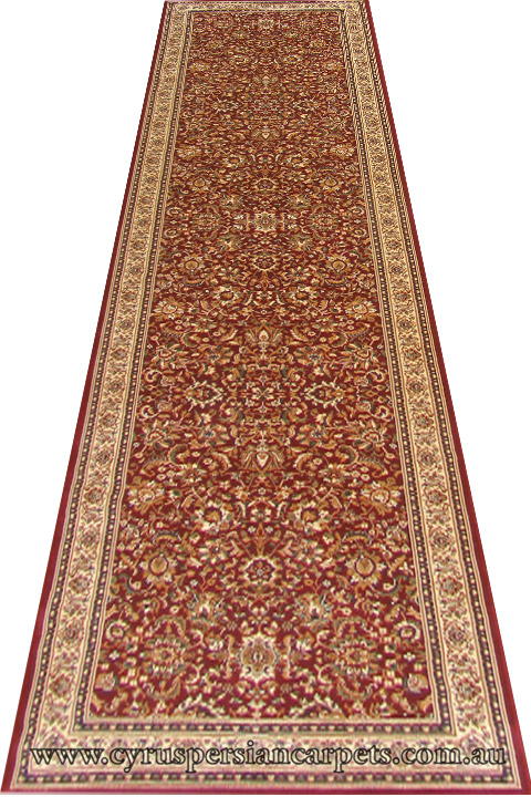 Hereke Hallway Runner Rug Kashan Red - Click Image to Close