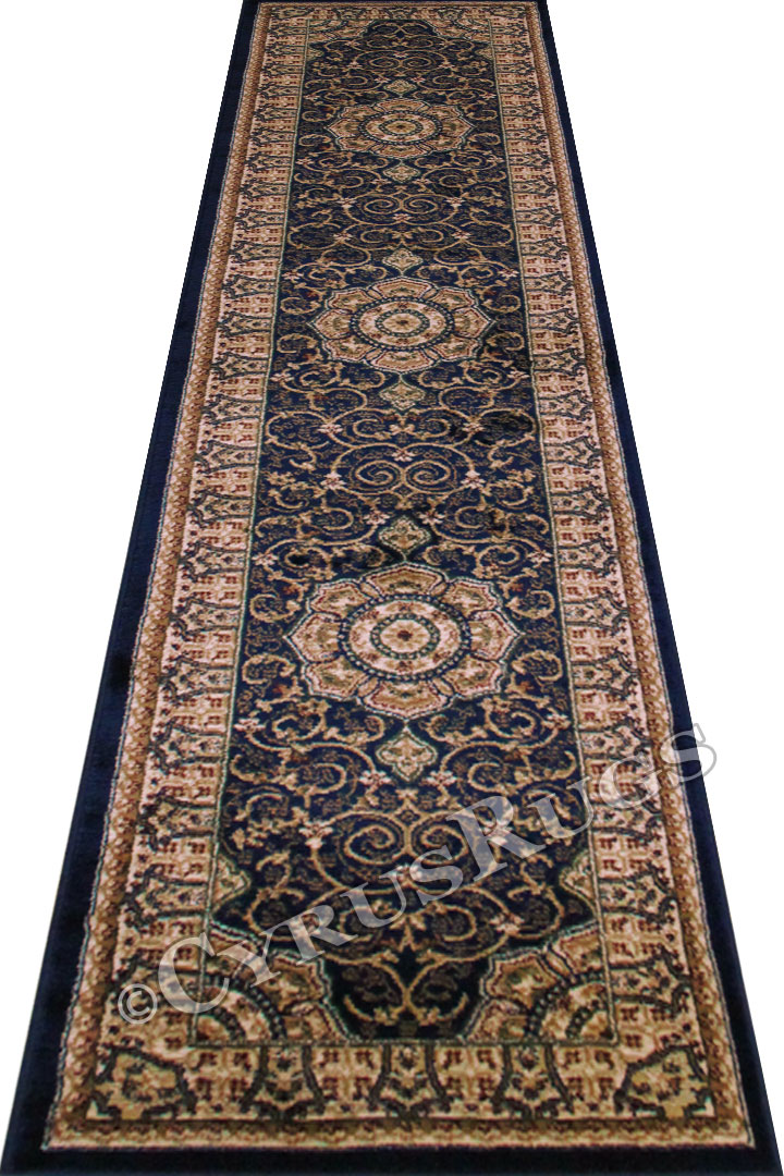 Minnesota Traditional Hallway Runner Rug 3005A Navy Cream - Click Image to Close