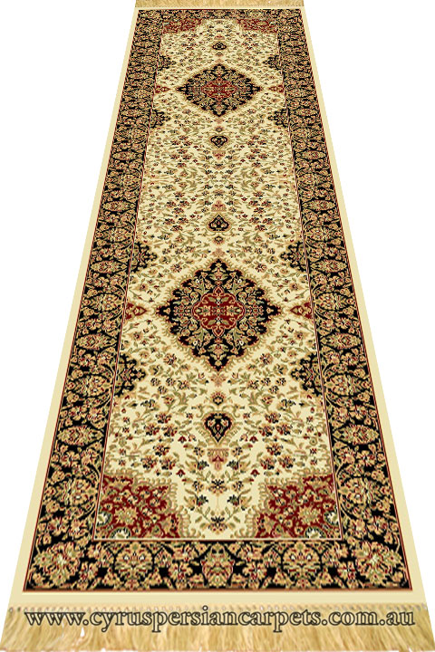 Sydney Hallway Runner Rug 7020A Cream Black - Click Image to Close