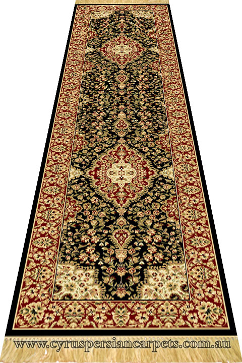Sydney Hall Runner Rugs 7020A Black Bordeaux - Click Image to Close